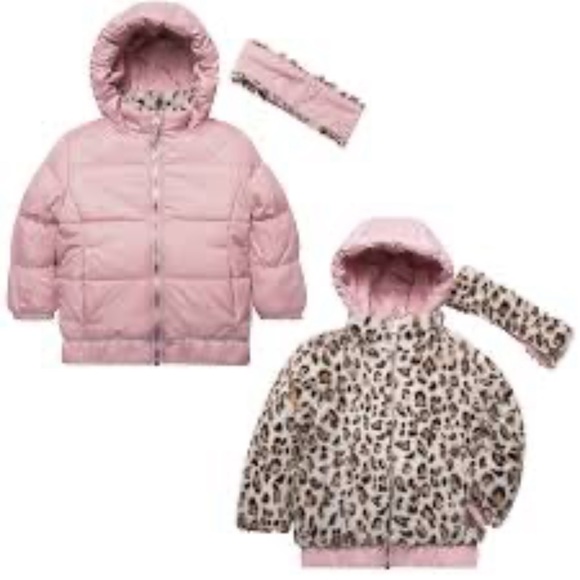 gerry girls reversible leopard/pink jacket with headband - Picture 1 of 5